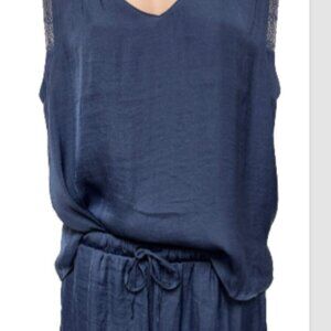 Van Winkle & Co Women's Pajama Set Blue Satin Mixed Size Top-M Shorts-Small